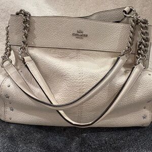 Coach Cream Pebbled Leather Shoulder Bag with Chain Straps